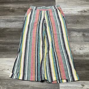 Indigo Rein Multicolor Striped Womens L Side Slits Linen‎ Wide Leg Palazzo Pants